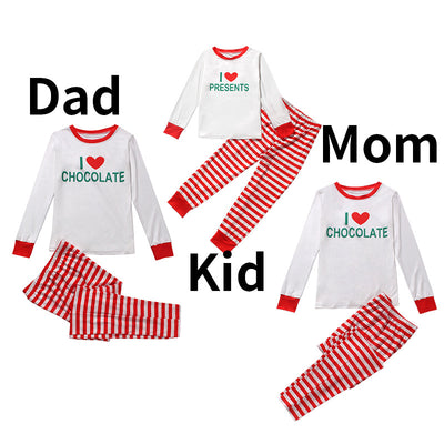 White long-sleeve pajama top with "I ❤️ CHOCOLATE" graphic and red trim, paired with red and white striped pajama pants. - Image 6