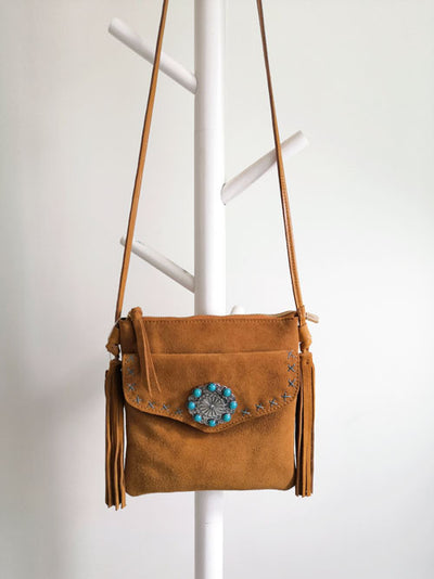 Bolso Bandolera Vintage con Fleece y Flecos Florales - Image 13