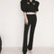 Conjunto Retro Chic: Blusa de Moda Vintage y Pantalón Ancho