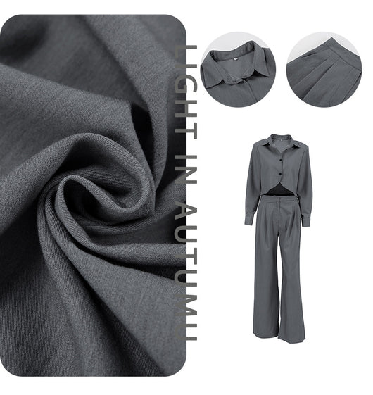Conjunto de Pantalón Ancho y Blusa Gris de Manga Larga Cintura Alta Efecto Reductor - Image 8