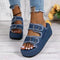 Sandalias Cuña Denim con Hebilla - Tacón Alto Camuflaje Verano para Mujer