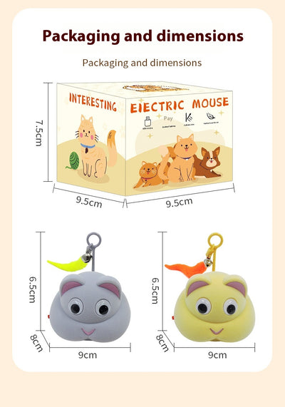 Gray pet toy shaped like a mouse or cat head with googly eyes, pink ears, and a yellow feather with a bell. - Image 16