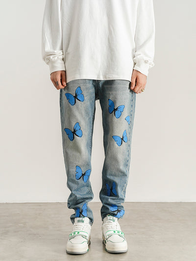 Jeans Ajustados Hip-hop con Estampado de Mariposas para Hombre y Mujer - Image 5