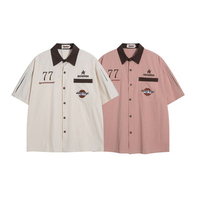 Camisa Bordada de Manga Corta Unisex