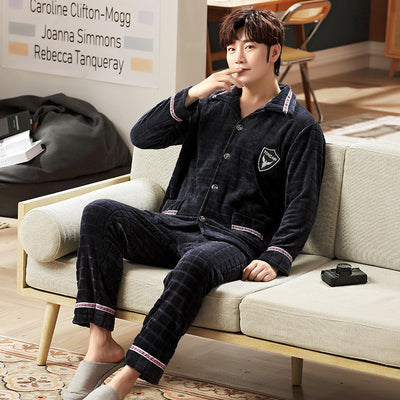 Pijama de Franela para Hombre con Solapa - Abrigo Cardigan Otoño e Invierno - Image 8