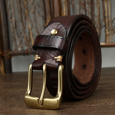 Cinturón Retro para Hombre en Cuero Genuino con Hebilla de Bronce - Image 14