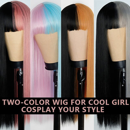 Peluca Cosplay Bicolor con Flequillo Liso - Doble Tono - Image 42