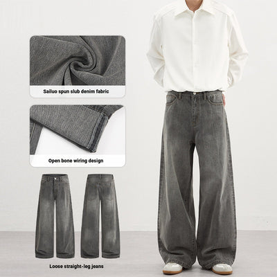 Pantalones Vaqueros Gris Lavado Básicos para Hombre - Otoño Invierno - Image 3