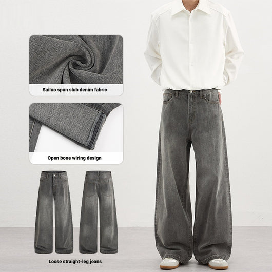 Pantalones Vaqueros Gris Lavado Básicos para Hombre - Otoño Invierno - Image 3