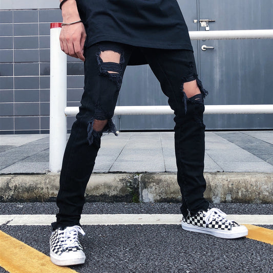 Pantalones Vaqueros Negros Rotos Estilo Urban para Hombre