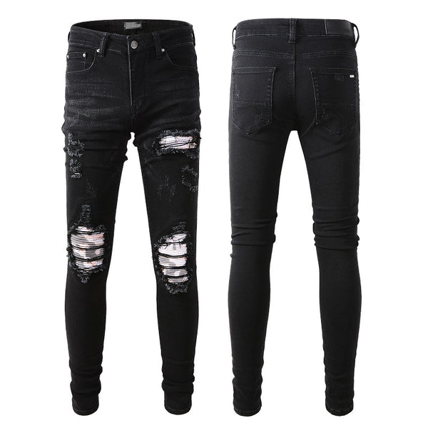 Jeans Slim Rotos con Parches Elásticos de Moda Urbana