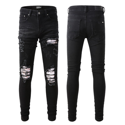 Jeans Slim Rotos con Parches Elásticos de Moda Urbana