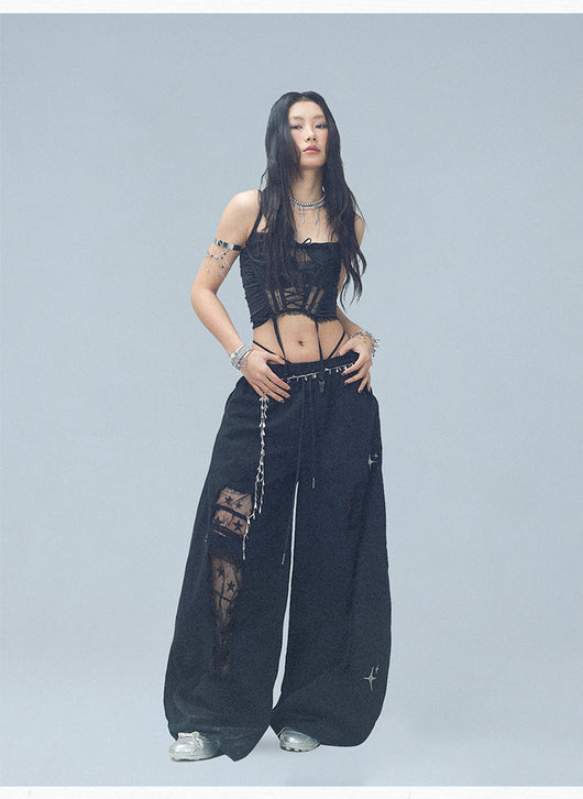 Pantalones Casuales Rotos con Parches Denim para Bailar - Image 35