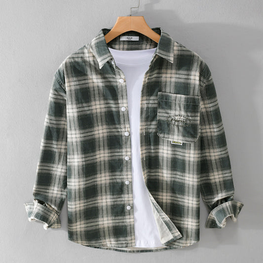 Camisa Cuadriculada de Algodón Cepillado - Estilo Retro Casual