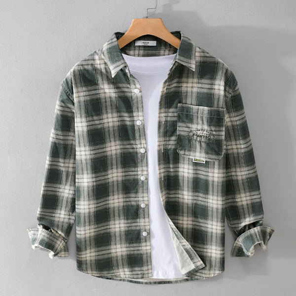 Camisa Cuadriculada de Algodón Cepillado - Estilo Retro Casual