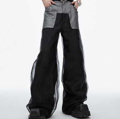 Pantalones Casuales de Corte Recto con Diseño de Malla Doble Capa