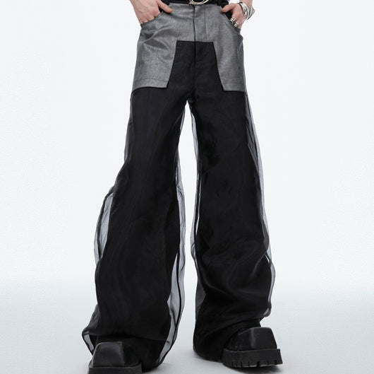 Pantalones Casuales de Corte Recto con Diseño de Malla Doble Capa