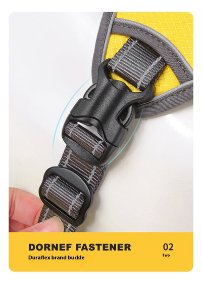 Orange and gray pet harness made of Oxford cloth with reflective trim, a top handle, and adjustable straps. - Image 22