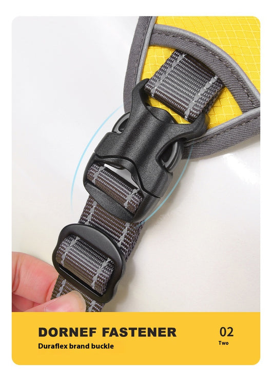 Orange and gray pet harness made of Oxford cloth with reflective trim, a top handle, and adjustable straps. - Image 22
