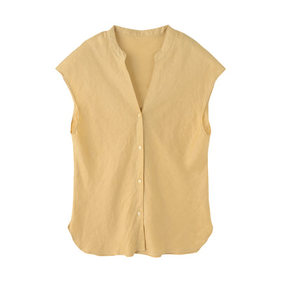Blusa Lino Puro Cuello V Sin Mangas - Estilo Old Money Minimalista - Image 5