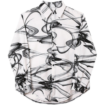 Camisa Hombre Estilo Tendencia con Estampado de Tinta en Algodón y Lino - Image 3