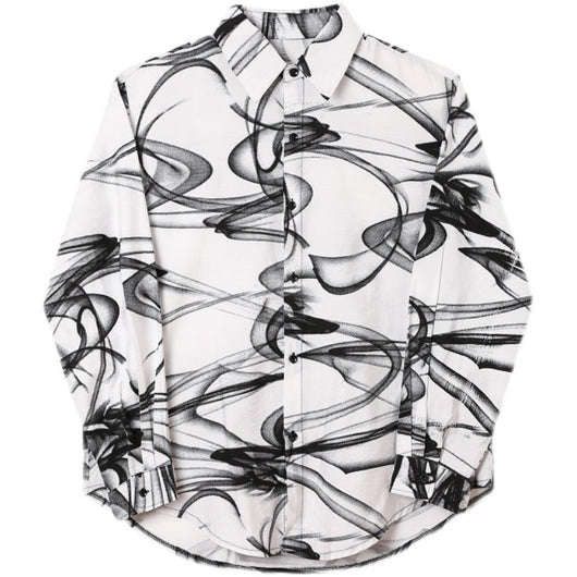 Camisa Hombre Estilo Tendencia con Estampado de Tinta en Algodón y Lino - Image 3