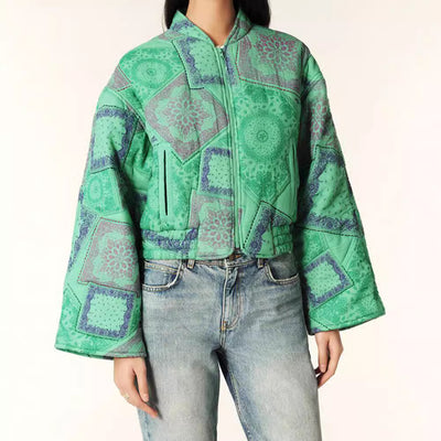 Chaqueta Acolchada de Algodón con Cierre y Estampado