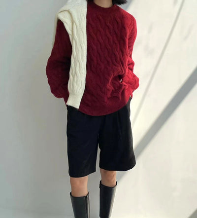 Suéter Tejido de Color Sólido con Estilo Retro para Mujer - Image 9