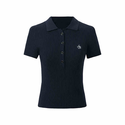 Polo Preppy Tejido de Lino Tencel Manga Corta con Cuello - Image 9