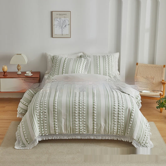 Juego de Cama Universitario Tres Piezas con Detalles en Colores Sólidos y Borlas - Image 11