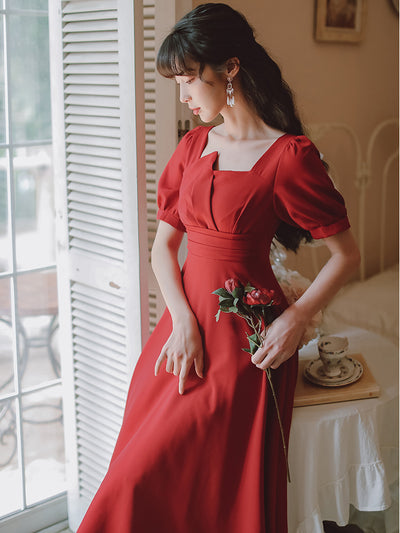 Vestido Rojo Francés de Verano para Mujer - Versátil y Sofisticado - Image 5