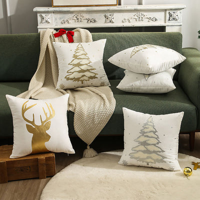 Funda de Almohada Navideña con Árbol Bordado y Bronce - Image 3