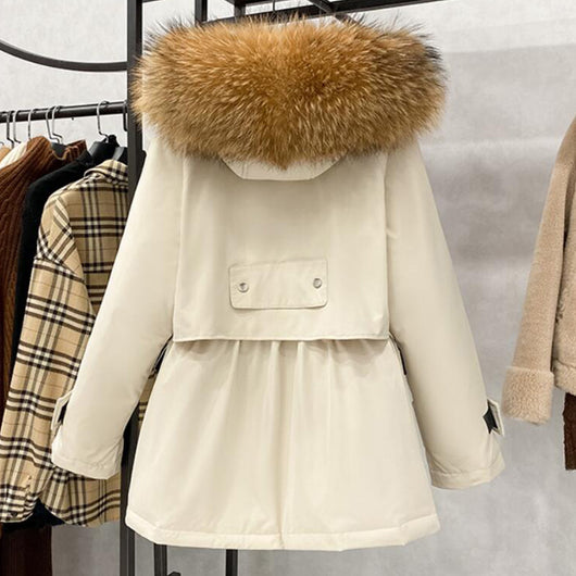 Abrigo de Invierno con Capucha de Piel Natural de Mapache y Zorro - Plumón para Mujer