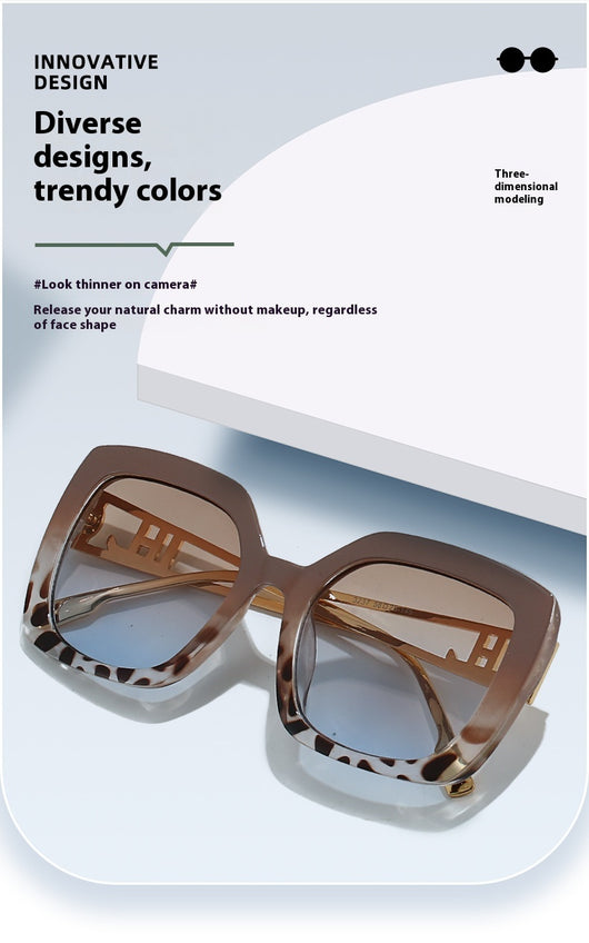 Women's square fashion sunglasses with red and green gradient tortoise shell frames and gradient purple-to-yellow lenses. - Image 24