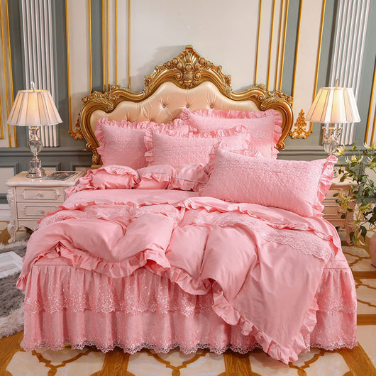 Falda de Cama Doble Capa de Algodón con Encaje - Juego de 4 Piezas - Image 7