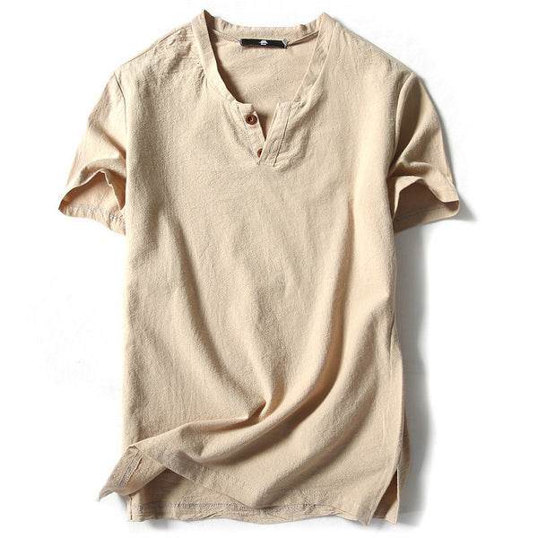 Camiseta de Lino Manga Corta Color Sólido