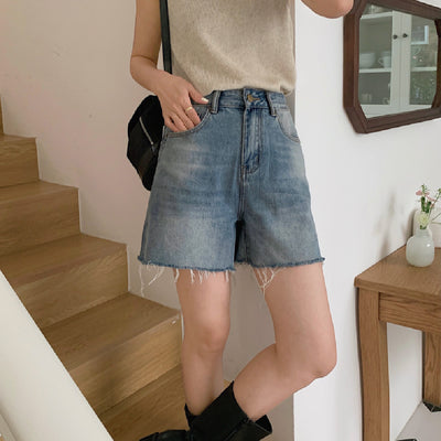 Shorts de Mezclilla Baggy Rotos con Acabado Raw Edge