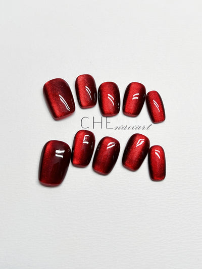Pegatinas de Uñas Ojo de Gato Rojo Vino - Diseño Personalizado Hecho a Mano - Image 4