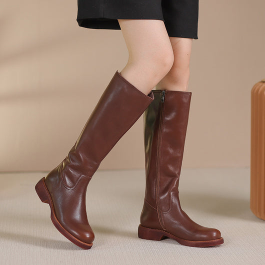 Botas Largas de Cuero Genuino Estilo Británico Retro