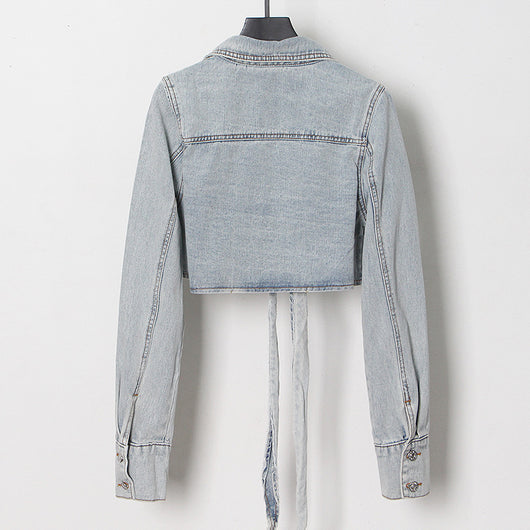 Chaqueta Denim Cropped con Cordones Laterales - Image 7