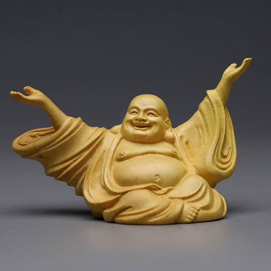 Figura Decorativa Maitreya con Manos Levantadas - Artesanía Boxwood
