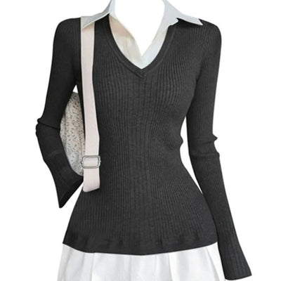 Suéter Preppy Falso Dos Piezas para Otoño e Invierno - Image 2
