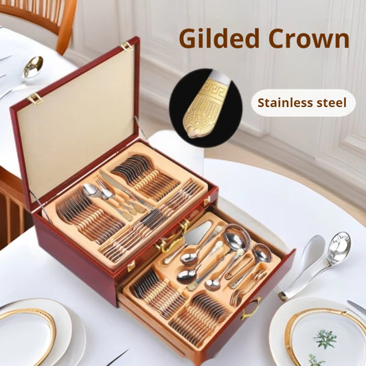 Juego de Cubiertos Diseño Oriente Medio Acero Inoxidable 72 Piezas con Caja de Madera Doble
