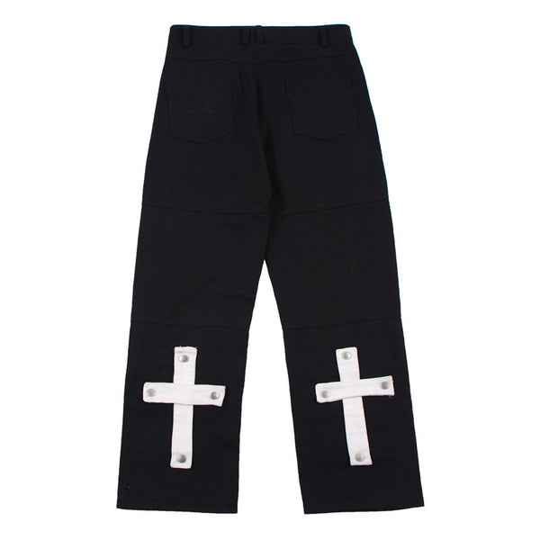 Pantalones Rectos Holgados Street Fashion con Parche de Hebilla Metálica