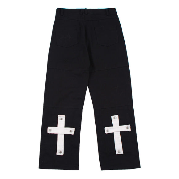 Calça Reta Folgada Street Fashion com Aplique de Fivela Metálica