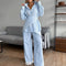 Conjunto de 3 Piezas: Camisa Casual a Rayas con Solapa y Pantalón Ancho