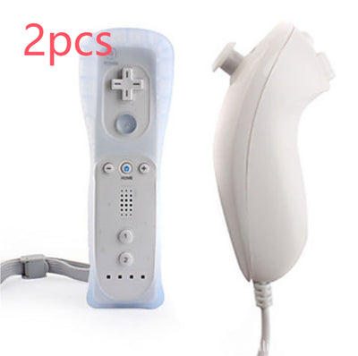 White Wii remote with a light blue silicone sleeve and a white Nunchuk controller with a grey wrist strap. - Image 11