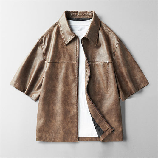 Chaqueta de Cuero Corta Estilo High Street con Mangas Cortas - Image 3