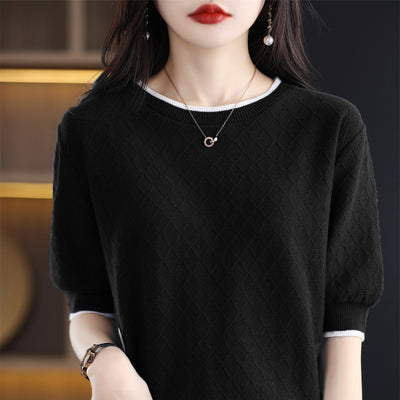 Blusa Tejida de Algodón 100% Manga Corta Suelta Efecto Reductor para Mujer - Image 2