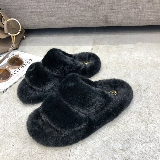 Pantuflas Cruzadas de Pelo de Conejo Suave para Mujer - Image 5